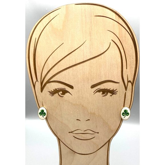 Vintage Green Clover Porcelain Earrings with Gold Leaf Gilding Luck of the Irish - Picture 3 of 5